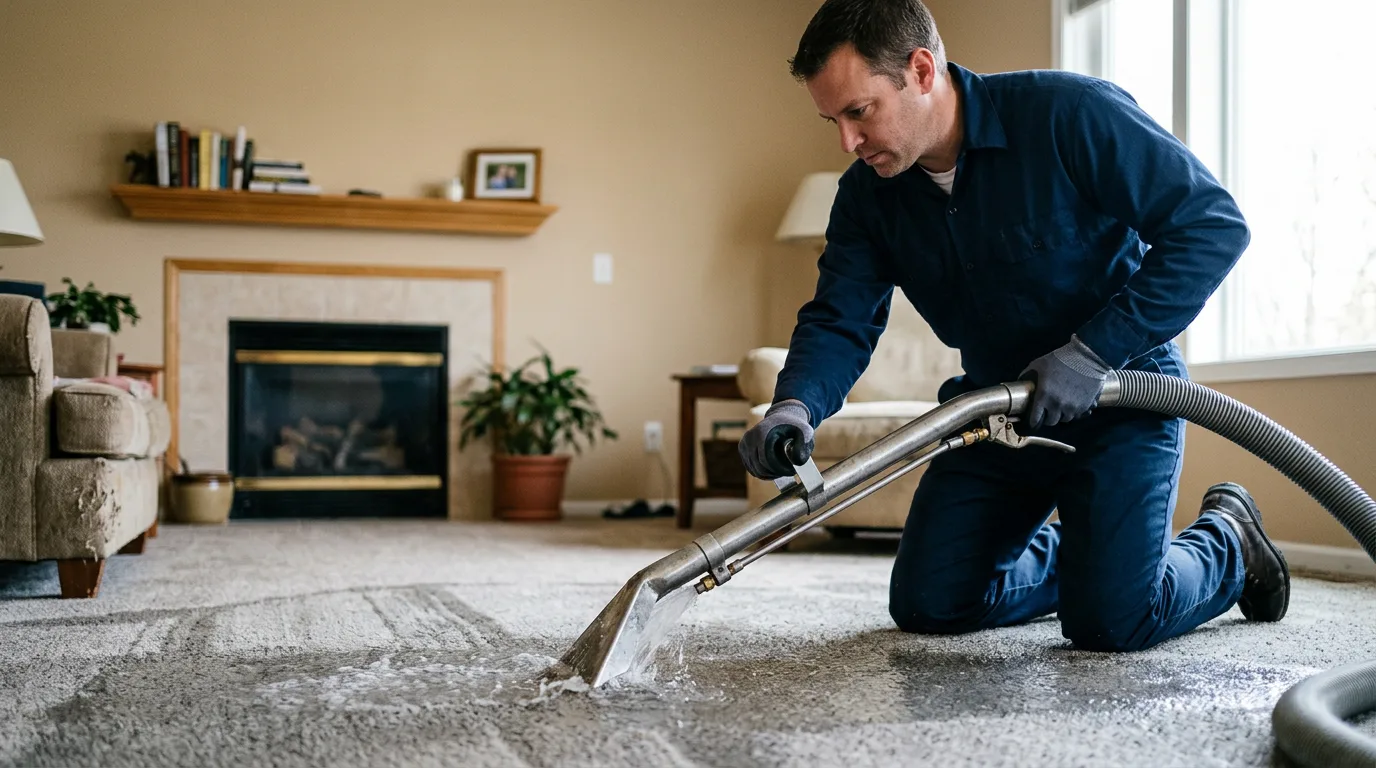 Water damage restoration technician working near Florence, KS